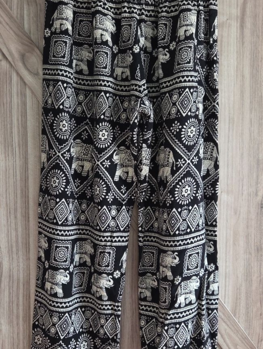 Black & Tan Elephant Print Wide Leg Pants